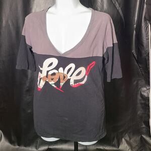 SoCal black gray V-neck baseball jersey tee large love graphic logo large